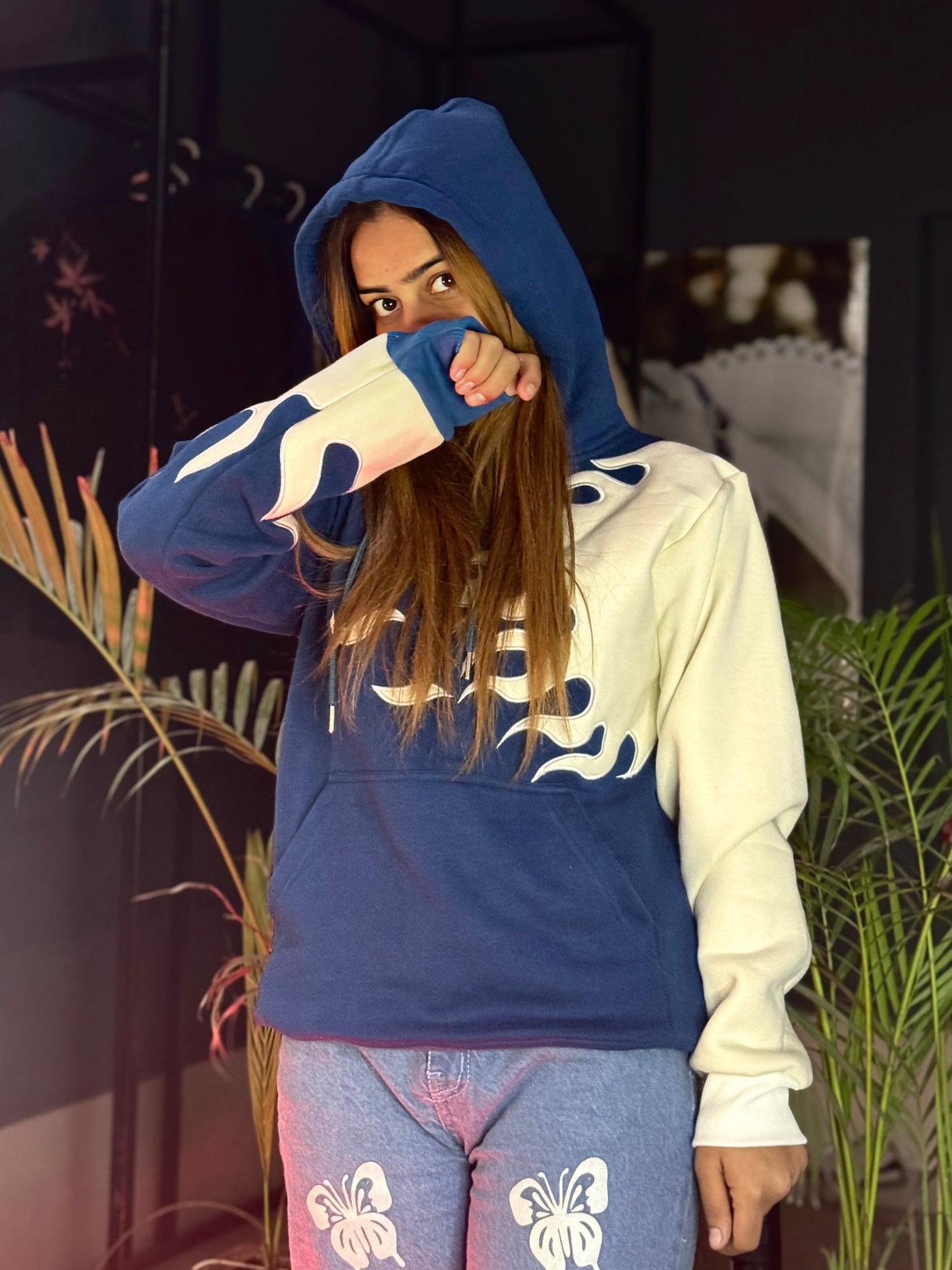 Blue and white fire Premium quality hoodie