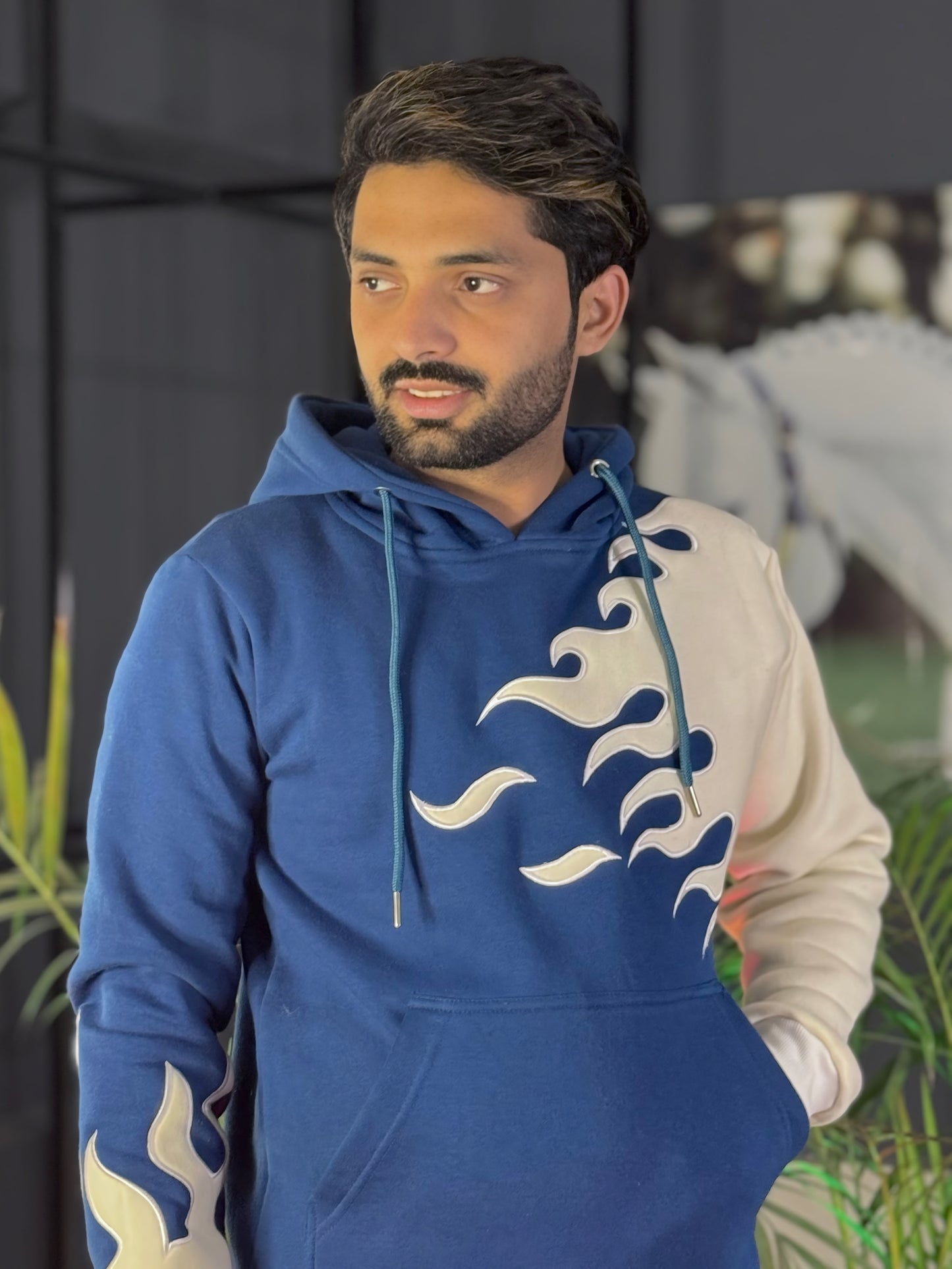 Blue and white fire Premium quality hoodie