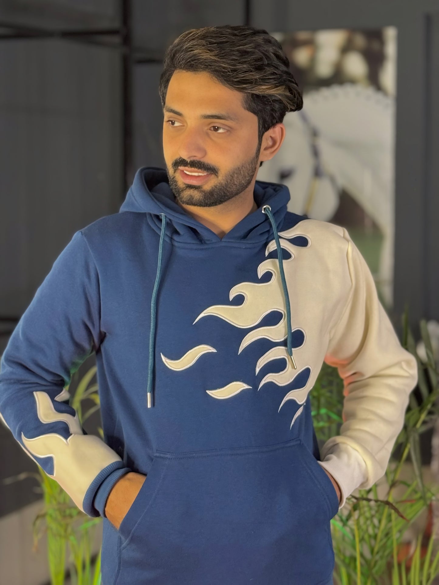 Blue and white fire Premium quality hoodie