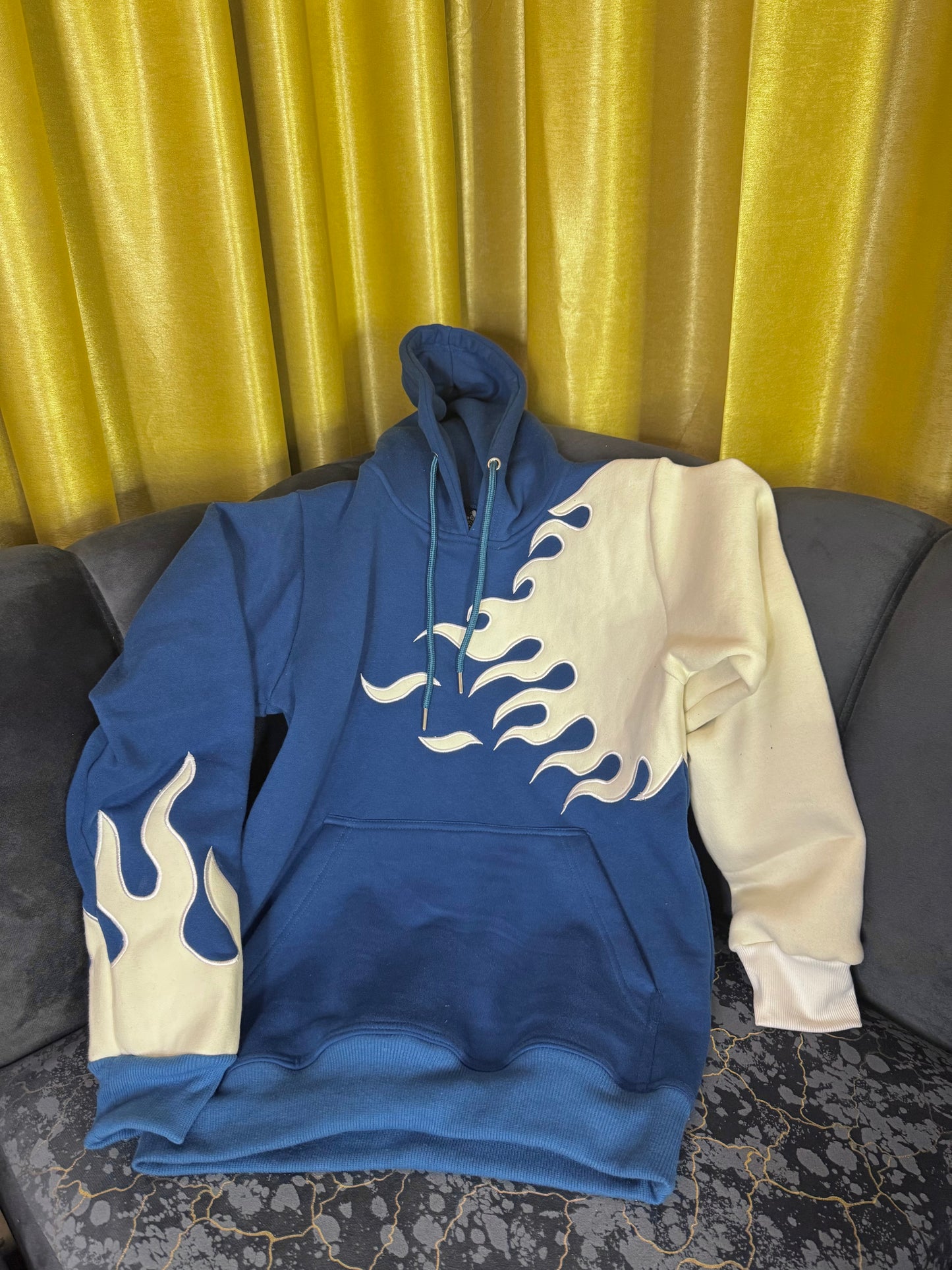 Blue and white fire Premium quality hoodie